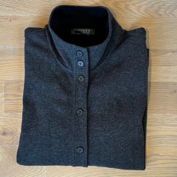 Lauren Ralph Lauren Ponte Jacket Button Down Heavy Knit Charcoal Womens Large - Picture 10 of 10